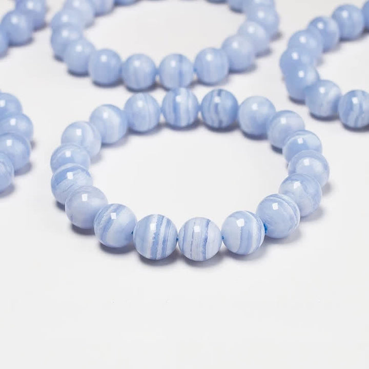 Buddha Stones Pulsera redonda de cuentas de ágata azul natural con encaje - image 2