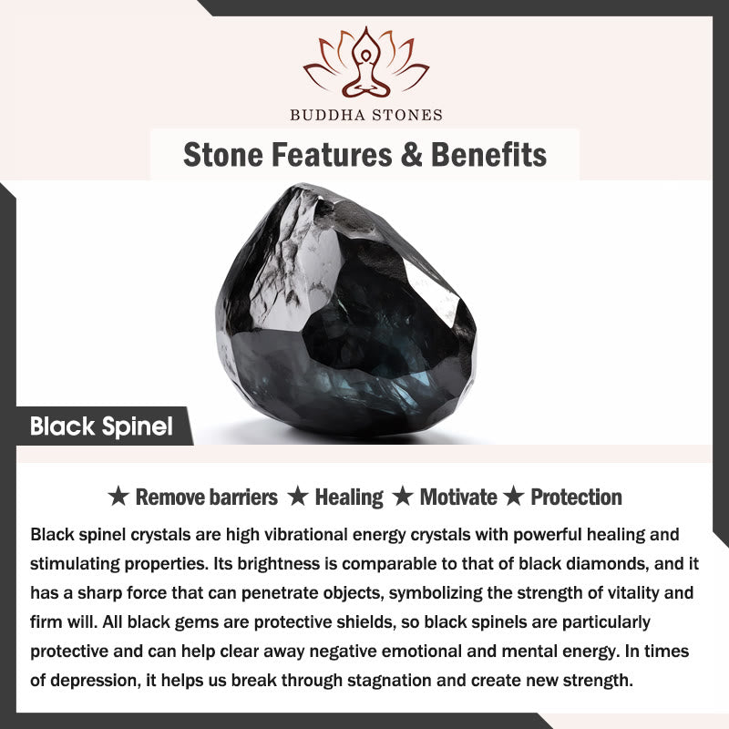 Buddha Stones Anillo apilable facetado de protección con perla de espinela negra - image 5