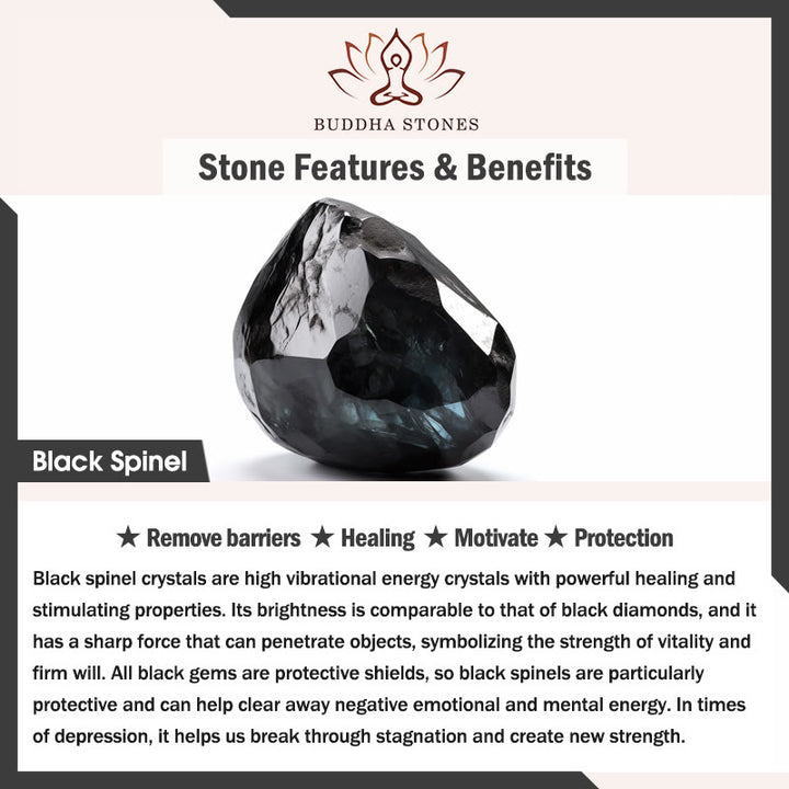 Buddha Stones Anillo apilable facetado de protección con perla de espinela negra - image 5