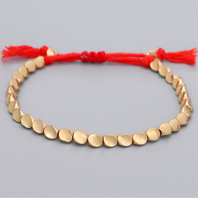Buddha Stones Pulsera de la suerte con 3 cuentas de cobre dorado y cordón rojo - image 2