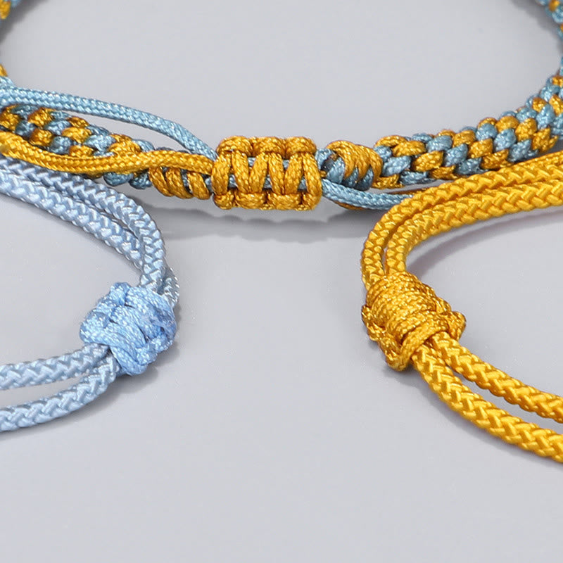 Buddha Stones Pulsera curativa de 3 piezas con cuentas de cobre dorado y hilo azul y amarillo. - image 10