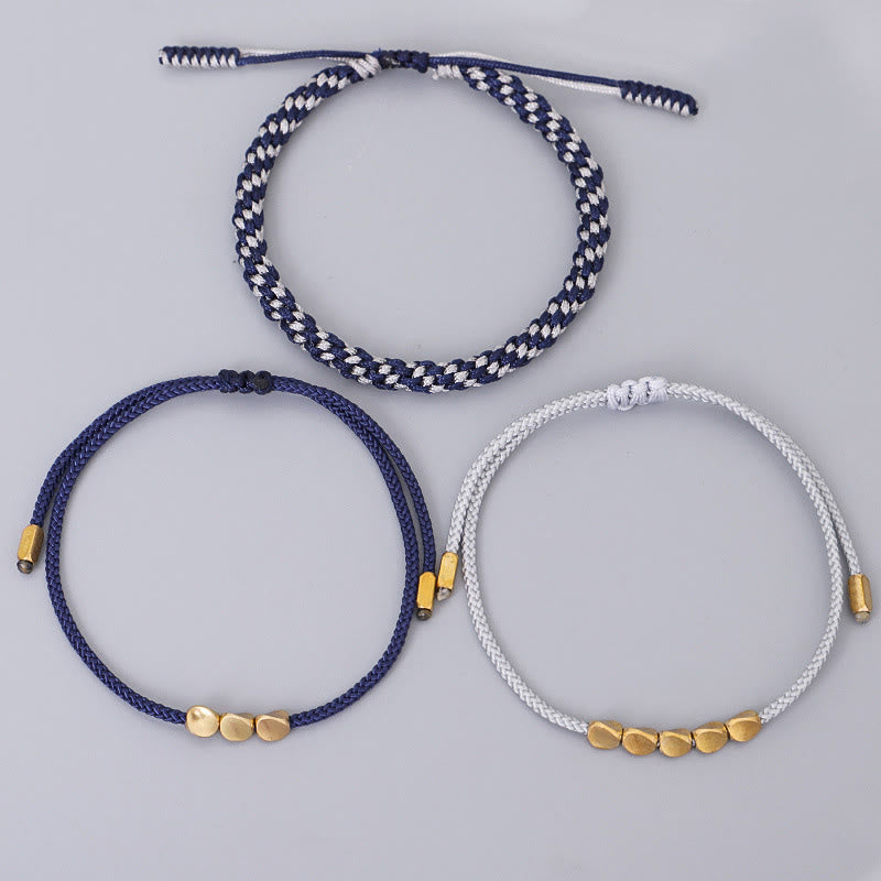 Buddha Stones Pulsera de 3 piezas con cuentas de cobre dorado y cordón azul grisáceo para el autocuidado - image 9