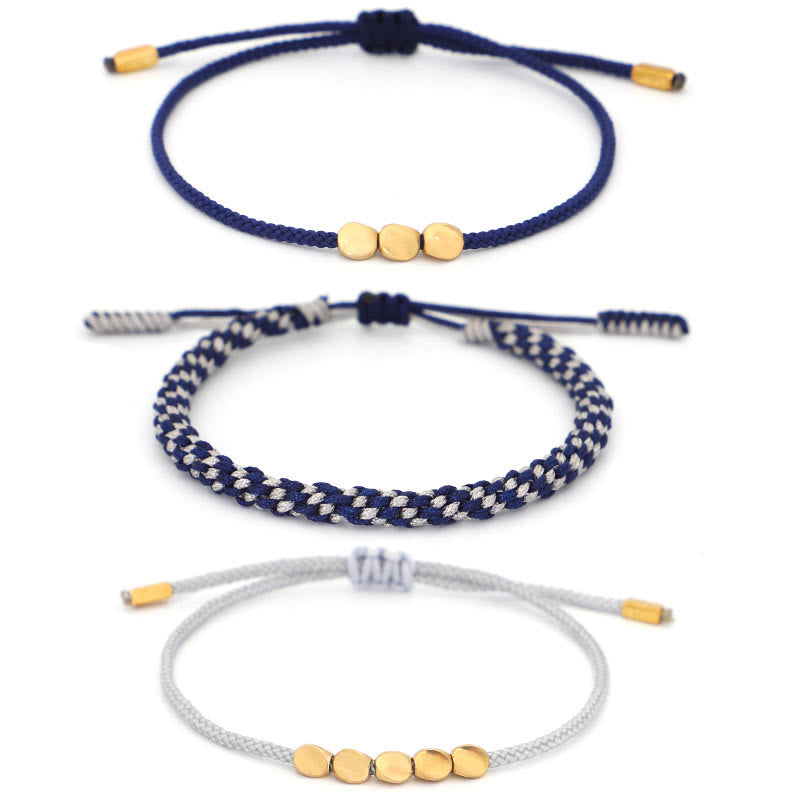 Buddha Stones Pulsera de 3 piezas con cuentas de cobre dorado y cordón azul grisáceo para el autocuidado - image 10