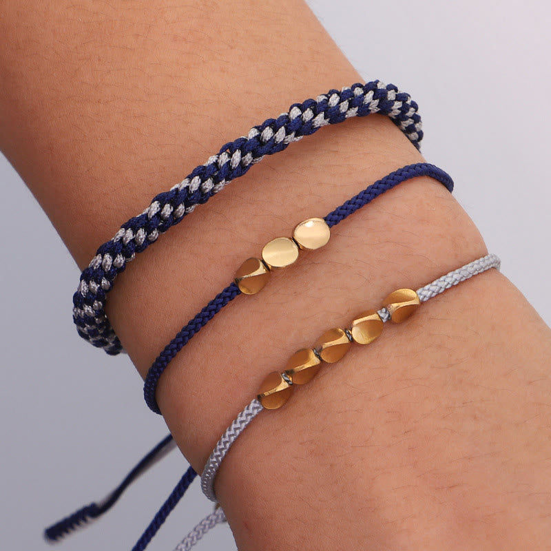 Buddha Stones Pulsera de 3 piezas con cuentas de cobre dorado y cordón azul grisáceo para el autocuidado - image 8