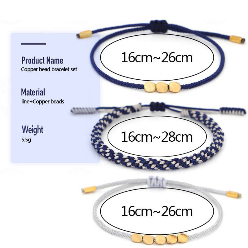 Buddha Stones Pulsera de 3 piezas con cuentas de cobre dorado y cordón azul grisáceo para el autocuidado - image 7