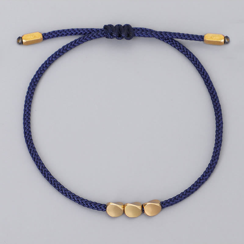 Buddha Stones Pulsera de 3 piezas con cuentas de cobre dorado y cordón azul grisáceo para el autocuidado - image 2