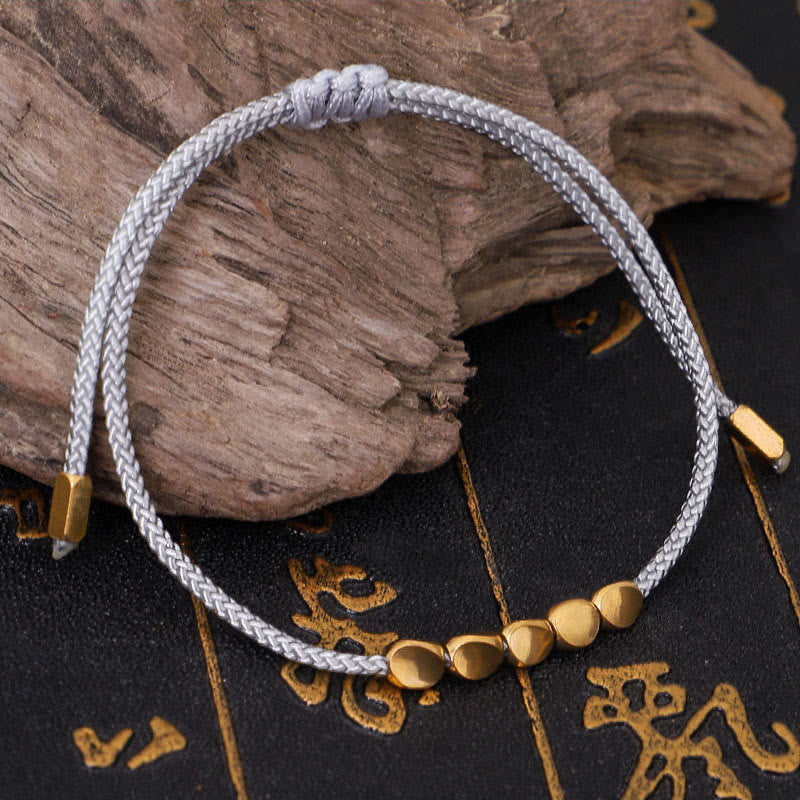 Buddha Stones Pulsera de 3 piezas con cuentas de cobre dorado y cordón azul grisáceo para el autocuidado - image 3