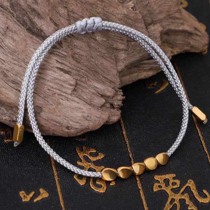 Buddha Stones Pulsera de 3 piezas con cuentas de cobre dorado y cordón azul grisáceo para el autocuidado - image 3