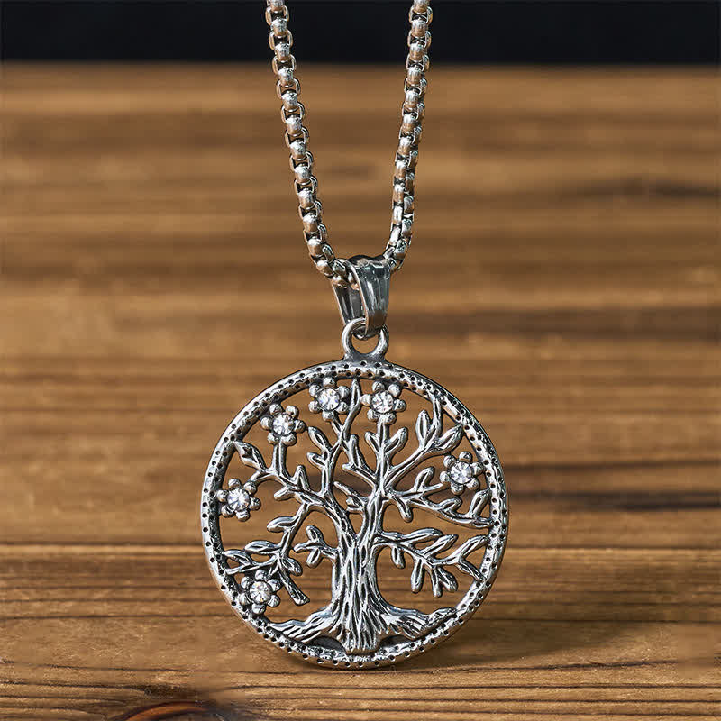 Buddha Stones Colgante de la Creación de Acero de Titanio con el Árbol de la Vida. - Plateado El Árbol de la Vida - image 0