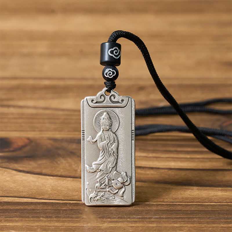 Buddha Stones Colgante de collar de la riqueza con cuerda de Avalokiteśvara, chapado en cobre y plata. - image 4