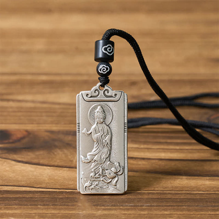 Buddha Stones Colgante de collar de la riqueza con cuerda de Avalokiteśvara, chapado en cobre y plata. - image 4