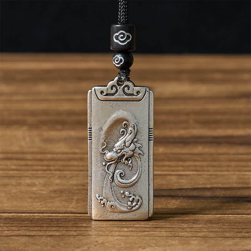 Buddha Stones Colgante de collar con colgante de cuerda de dragón plateado chapado en cobre y plata que representa la fuerza. - Dragón - image 0