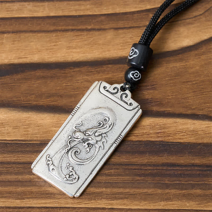 Buddha Stones Colgante de collar con colgante de cuerda de dragón plateado chapado en cobre y plata que representa la fuerza. - image 3