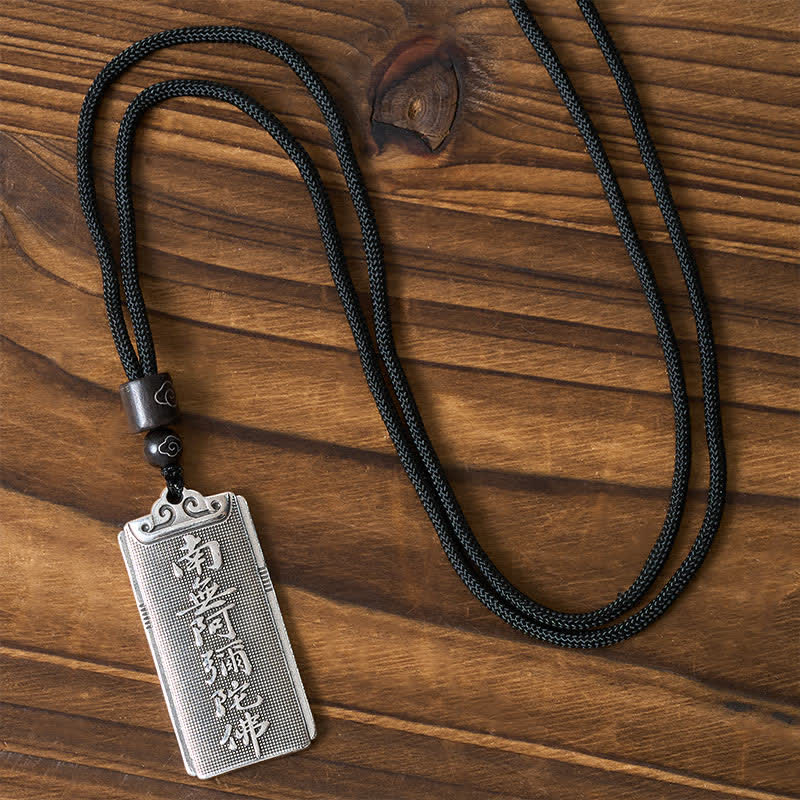 Buddha Stones Colgante de collar de la suerte Namo Amitabha con cuerda, chapado en cobre y plata. - image 1