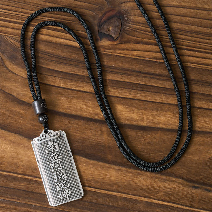 Buddha Stones Colgante de collar de la suerte Namo Amitabha con cuerda, chapado en cobre y plata. - image 1