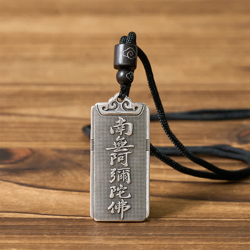 Buddha Stones Colgante de collar de la suerte Namo Amitabha con cuerda, chapado en cobre y plata. - image 3
