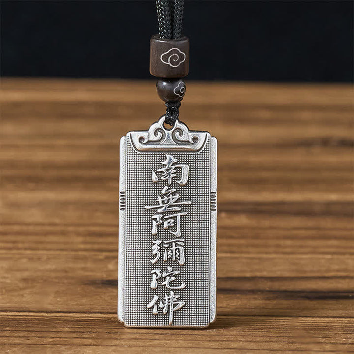Buddha Stones Colgante de collar de la suerte Namo Amitabha con cuerda, chapado en cobre y plata. - image 4
