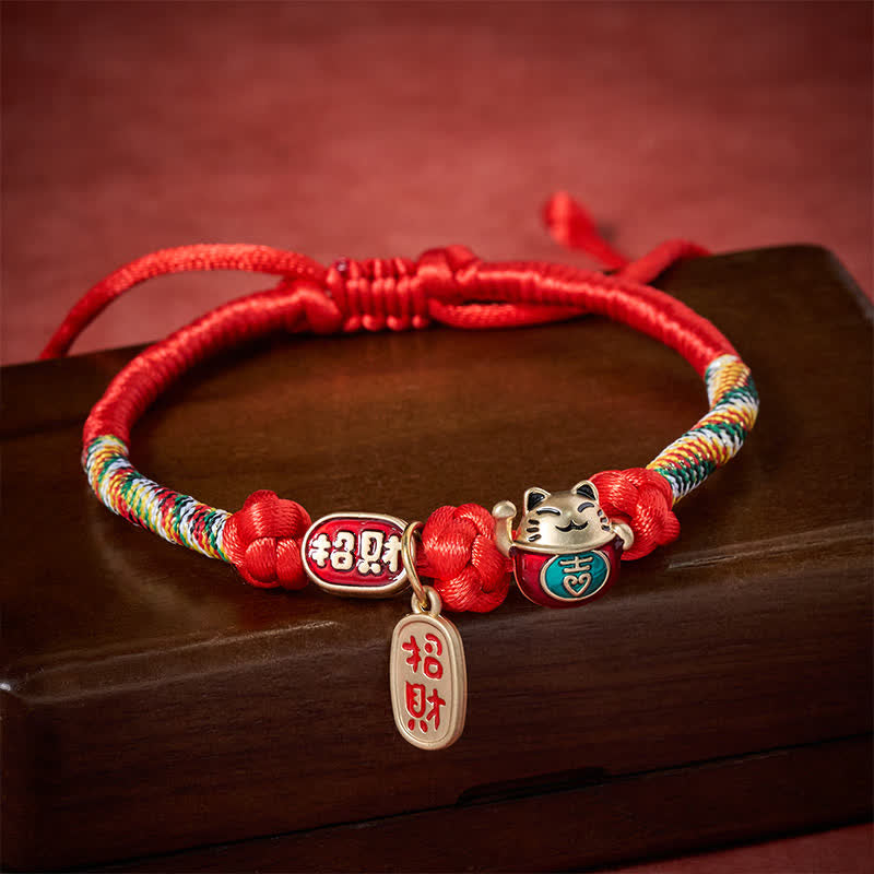 Buddha Stones Collar ajustable para mascotas para gatos, trenzado con hilo rojo, símbolo de buena fortuna y protección del carácter Fu. - image 1