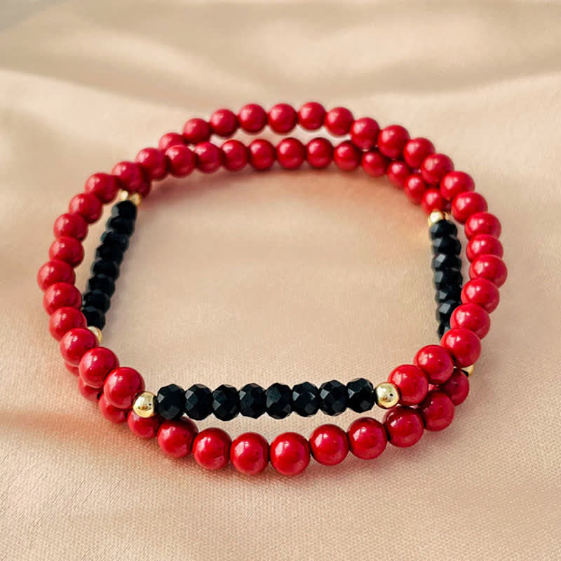 Buddha Stones Pulsera de bendición de turmalina negra cinabrio de doble vuelta de 4 mm - image 2