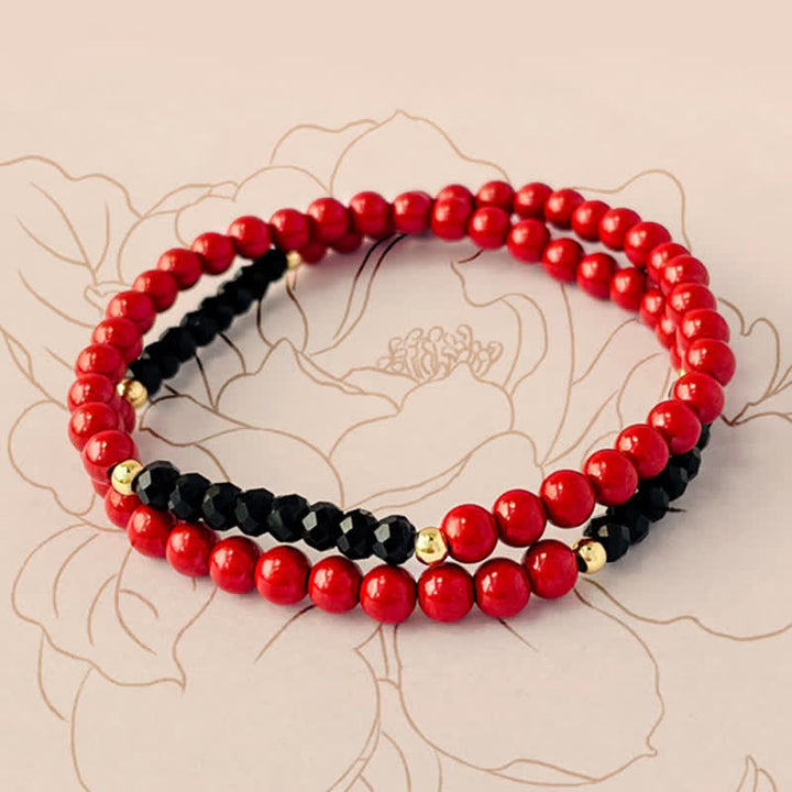 Buddha Stones Pulsera de bendición de turmalina negra cinabrio de doble vuelta de 4 mm - image 3