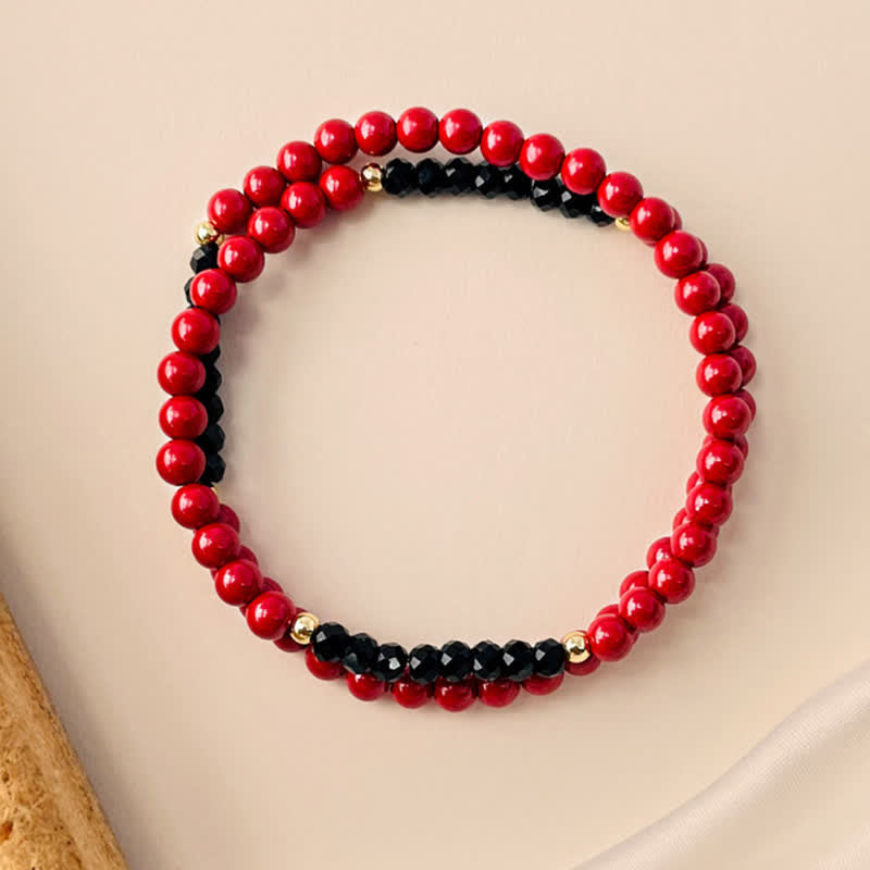 Buddha Stones Pulsera de bendición de turmalina negra cinabrio de doble vuelta de 4 mm - Cinabrio (circunferencia de la muñeca: 15-16 cm) - image 0