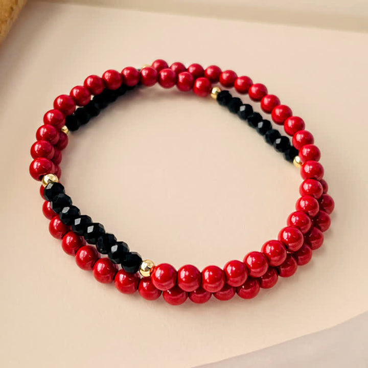Buddha Stones Pulsera de bendición de turmalina negra cinabrio de doble vuelta de 4 mm - image 1