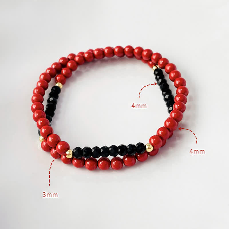 Buddha Stones Pulsera de bendición de turmalina negra cinabrio de doble vuelta de 4 mm - image 5