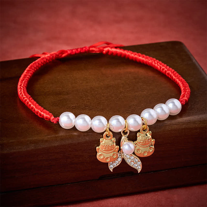 Buddha Stones Collar protector ajustable para gatos con forma de cola de pez, trenzado con perlas y de hilo rojo. - image 2