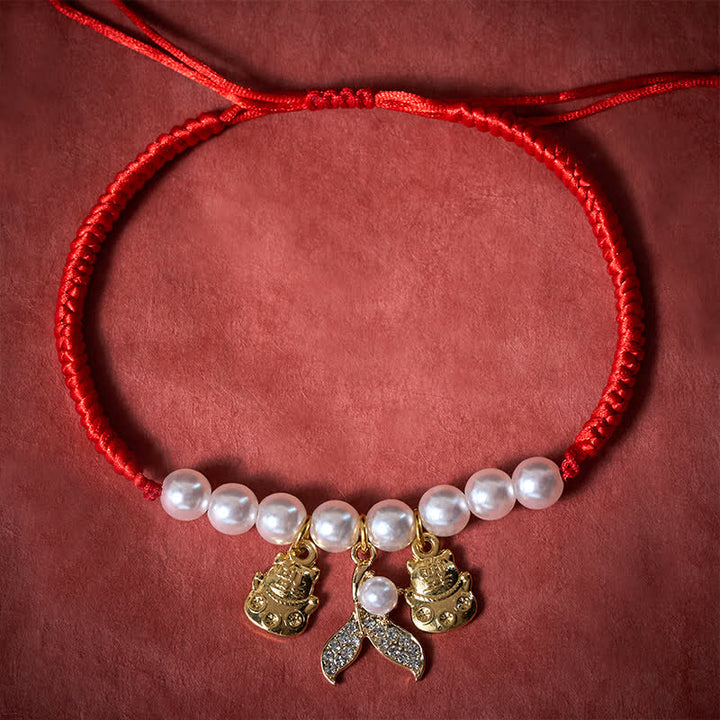 Buddha Stones Collar protector ajustable para gatos con forma de cola de pez, trenzado con perlas y de hilo rojo. - image 3