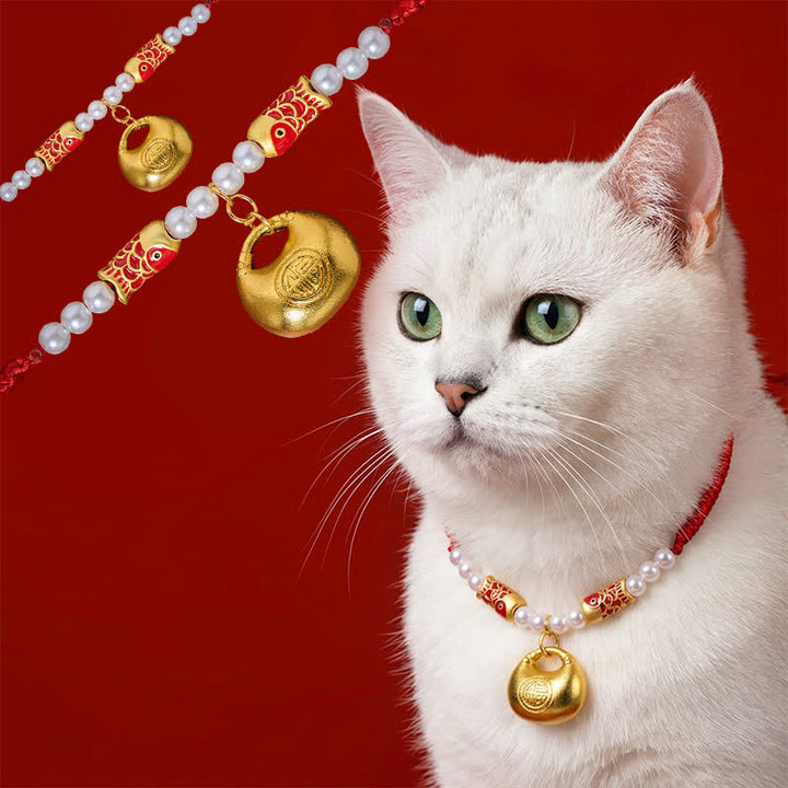 Buddha Stones Collar ajustable para gatos y perros con diseño de pez koi trenzado de cuerda roja y personaje Fu Fortune. - Cuerda roja - 15-25 cm - image 0