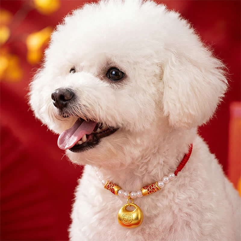 Buddha Stones Collar ajustable para gatos y perros con diseño de pez koi trenzado de cuerda roja y personaje Fu Fortune. - image 4