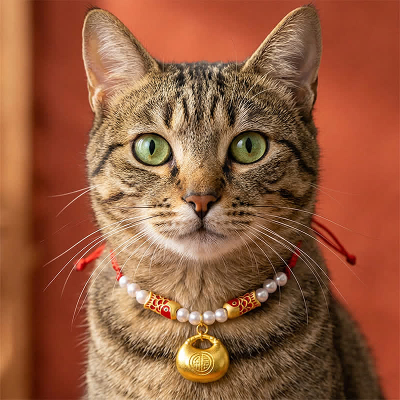 Buddha Stones Collar ajustable para gatos y perros con diseño de pez koi trenzado de cuerda roja y personaje Fu Fortune. - image 10