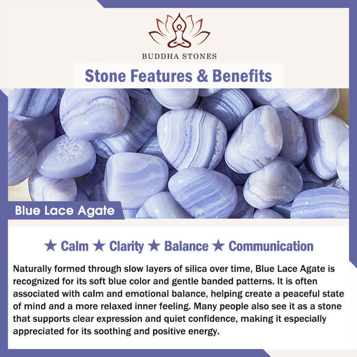 Buddha Stones Pulsera redonda de cuentas de ágata azul natural con encaje - image 6