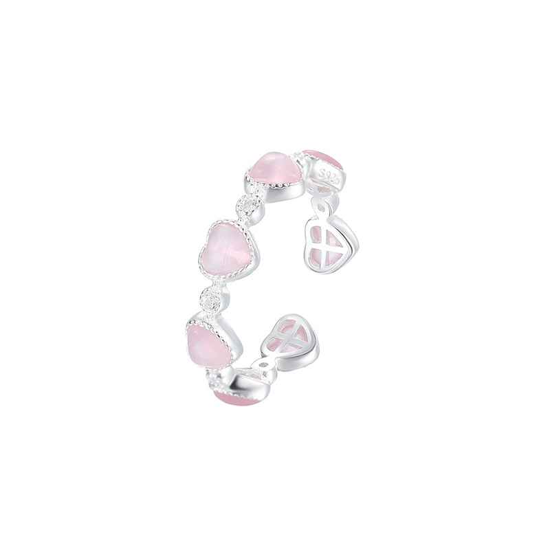 Buddha Stones Anillo ajustable de plata de ley 925 con diseño de corazón y ojo de gato rosa. - image 11
