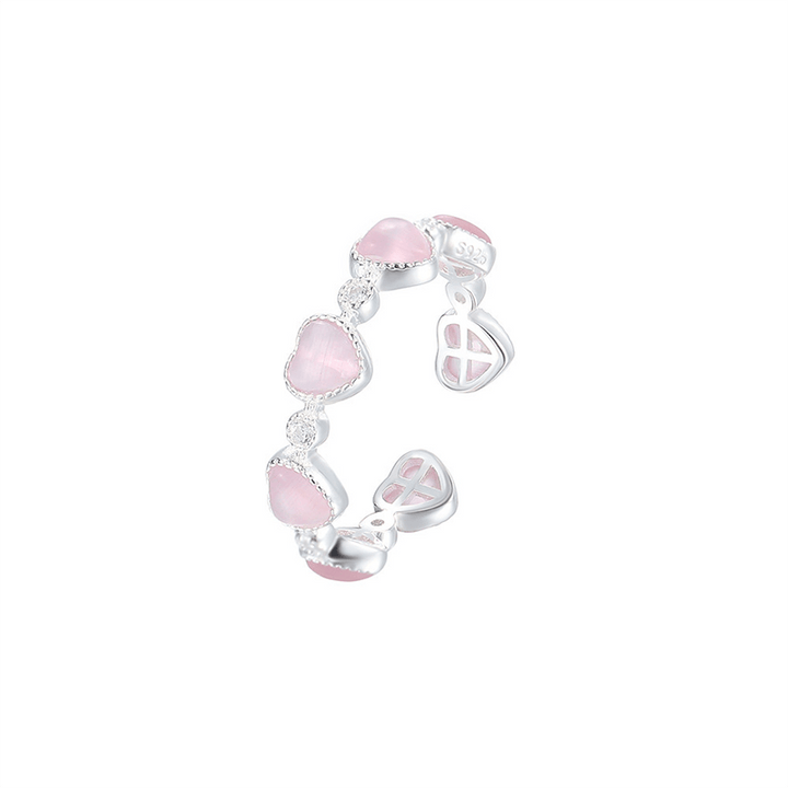 Buddha Stones Anillo ajustable de plata de ley 925 con diseño de corazón y ojo de gato rosa. - image 11