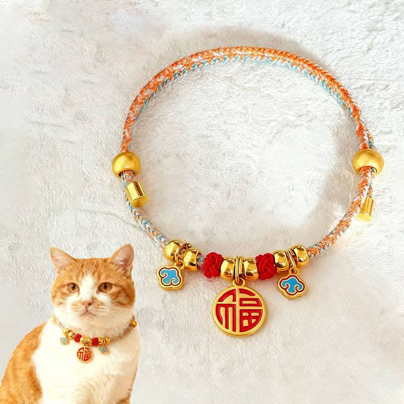 Buddha Stones Collar ajustable para mascotas, para gatos y perros, con diseño de cuentas trenzadas y coloridas, trenzado y con forma de personaje. - image 2