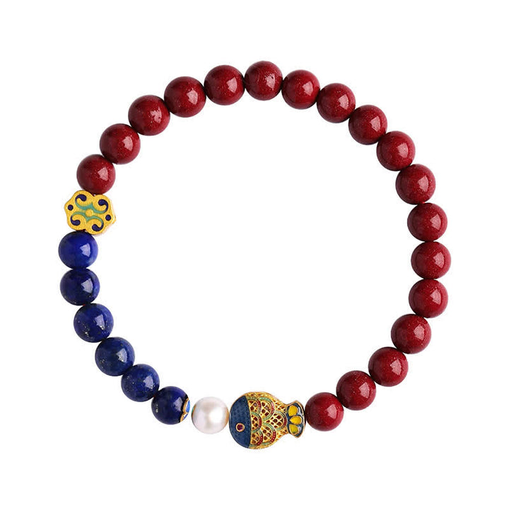 Buddha Stones Pulsera de cuentas con dije de nube Ruyi, pez koi y lapislázuli cinabrio - image 4
