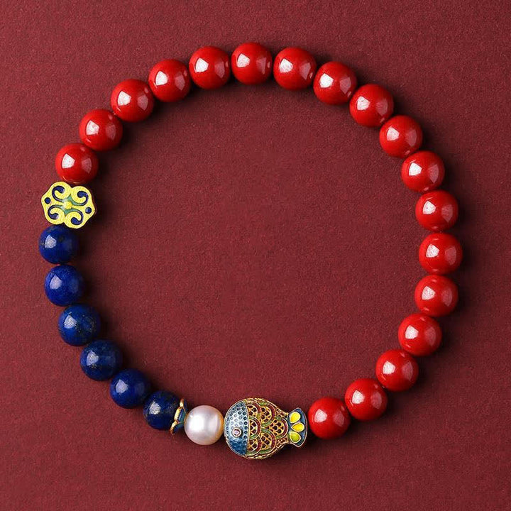 Buddha Stones Pulsera de cuentas con dije de nube Ruyi, pez koi y lapislázuli cinabrio - Cinabrio Imperial (Circunferencia de la muñeca: 14-15 cm) - image 8