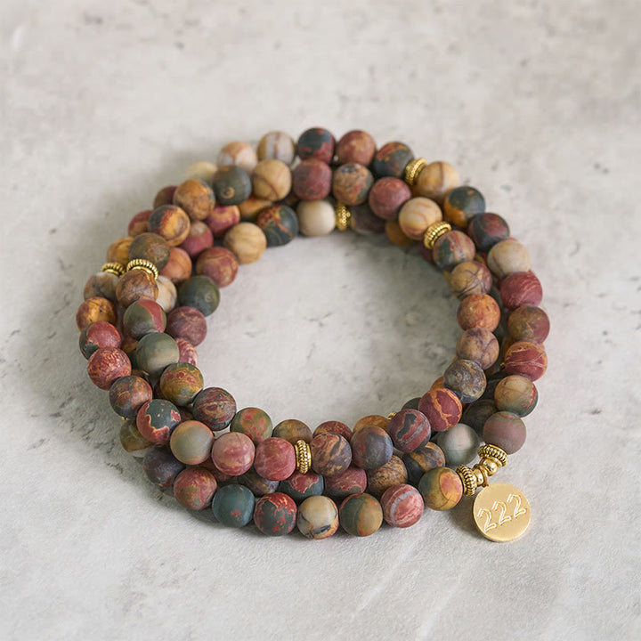Buddha Stones Mala de cuentas de jaspe Picasso con número angelical 222 y número 108. - 222 - image 0