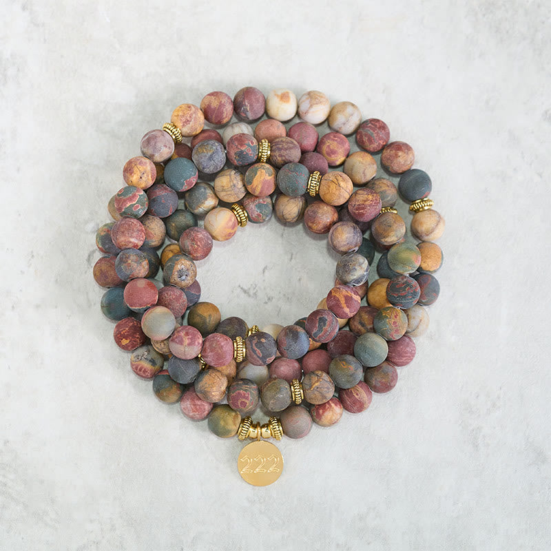 Buddha Stones Mala de cuentas de jaspe Picasso con número angelical 222 y número 108. - image 1