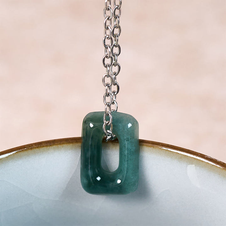 Buddha Stones Colgante de collar Mini Square Jade Verde Abundancia - image 9