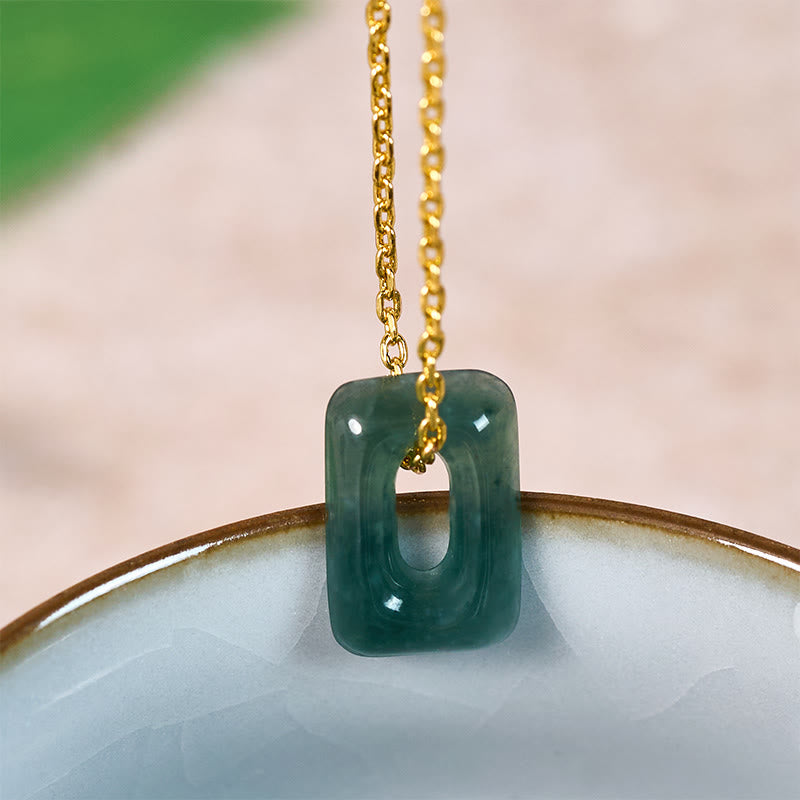 Buddha Stones Colgante de collar Mini Square Jade Verde Abundancia - Mini cuadrado de jade natural (el color puede variar) - Dorado - image 1