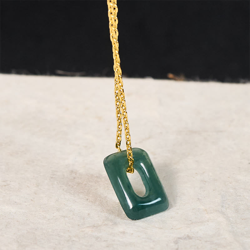 Buddha Stones Colgante de collar Mini Square Jade Verde Abundancia - Mini cuadrado de jade natural (el color puede variar) - Dorado - image 1