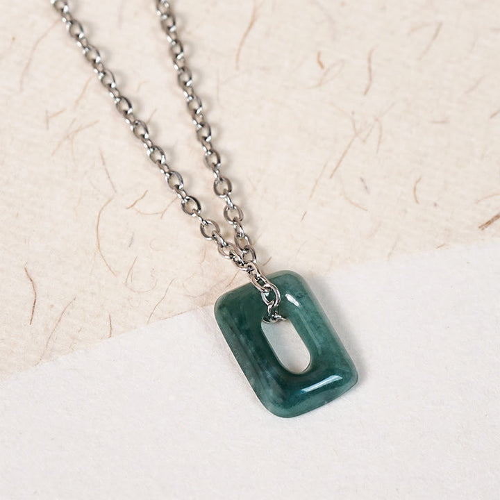 Buddha Stones Colgante de collar Mini Square Jade Verde Abundancia - Mini cuadrado de jade natural (el color puede variar) - Plata - image 6