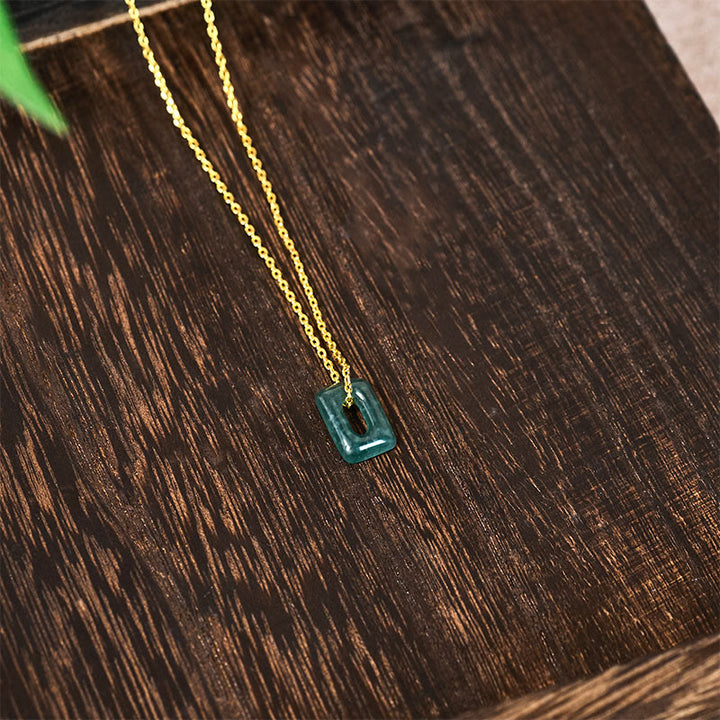 Buddha Stones Colgante de collar Mini Square Jade Verde Abundancia - image 4