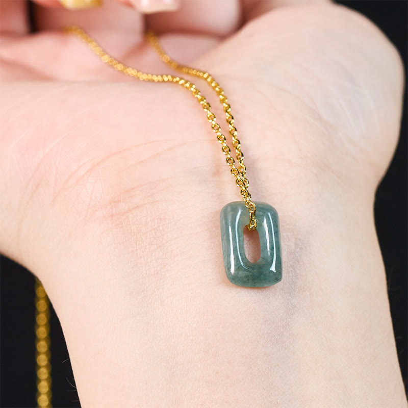 Buddha Stones Colgante de collar Mini Square Jade Verde Abundancia - image 4
