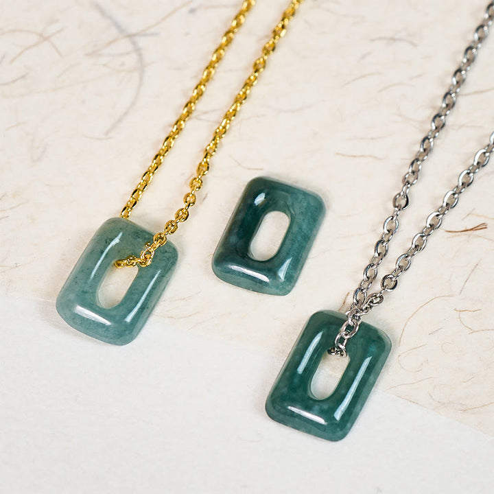 Buddha Stones Colgante de collar Mini Square Jade Verde Abundancia - image 0