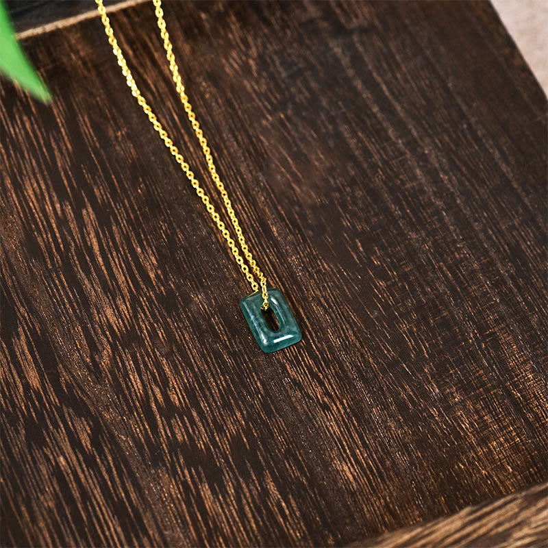 Buddha Stones Colgante de collar Mini Square Jade Verde Abundancia - image 3