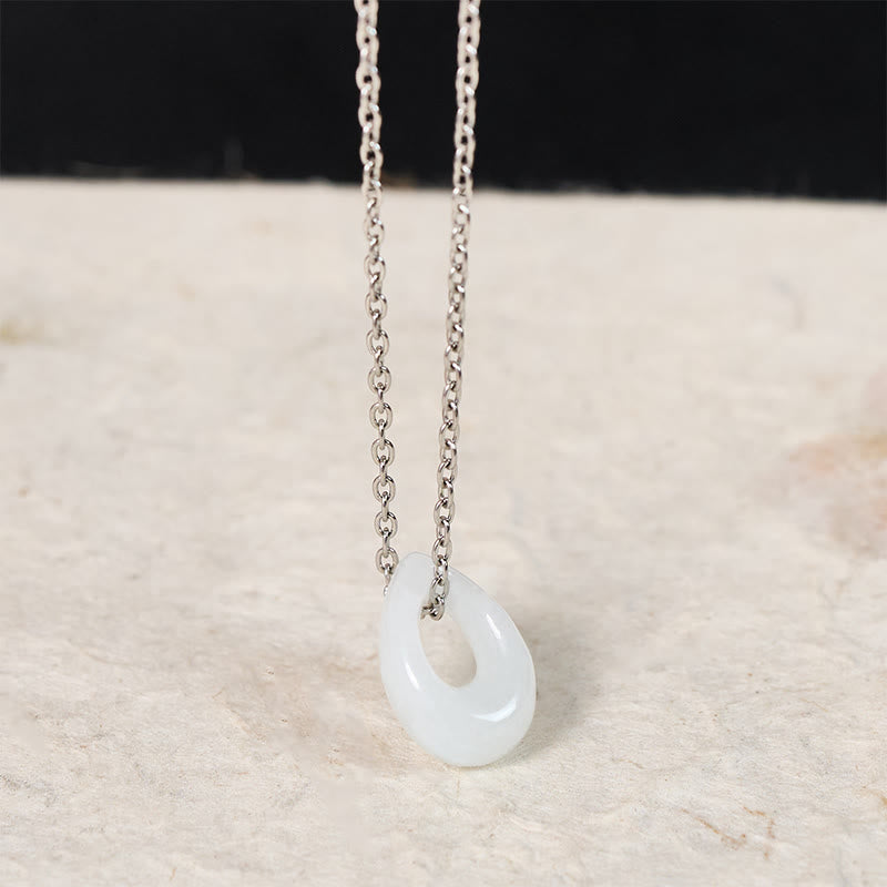 Buddha Stones Colgante de collar de la suerte con forma de gota de agua de jade blanco - image 8