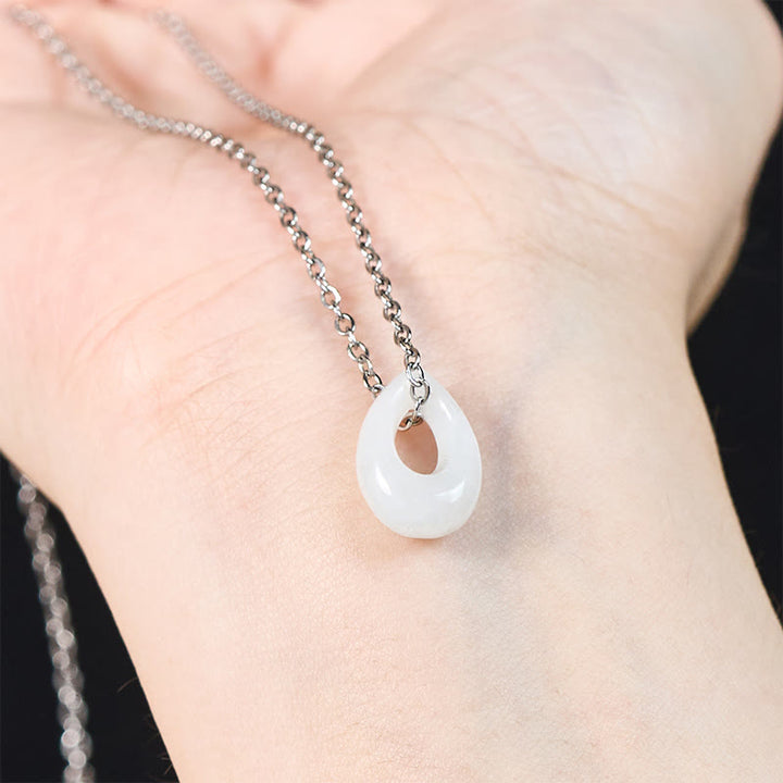 Buddha Stones Colgante de collar de la suerte con forma de gota de agua de jade blanco - image 9